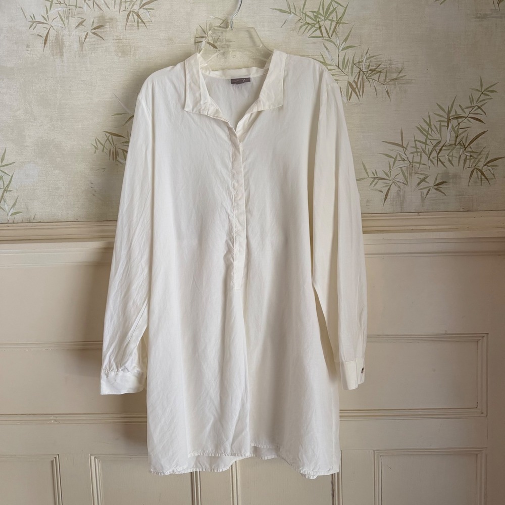 J. Jill Cream Tunic Shirt Silk Cotton Blend Long Sleeve Button Up Medium Minimal